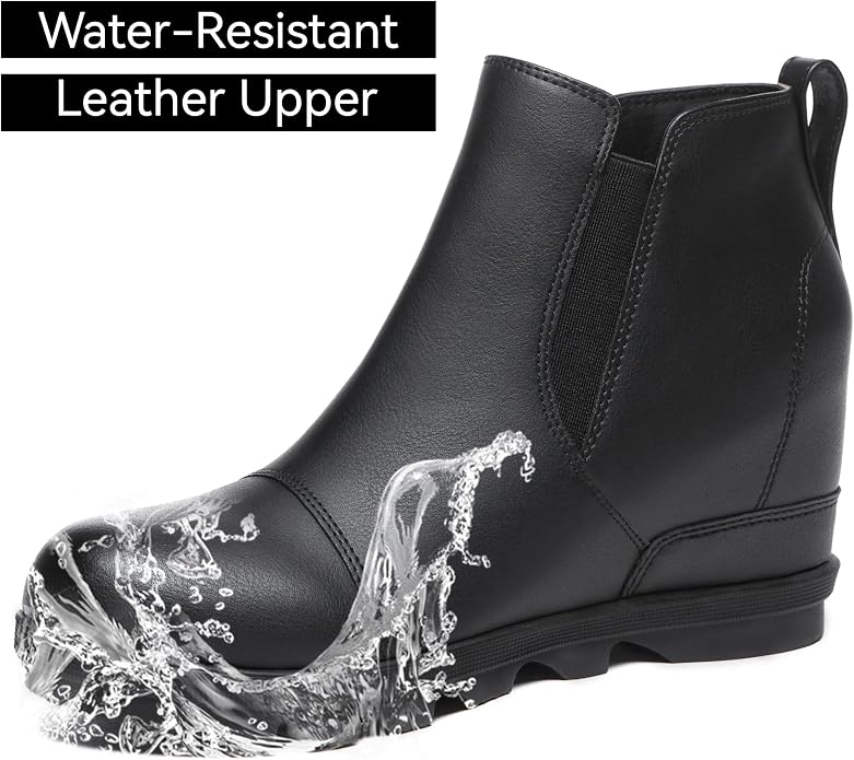 Athlefit Women's Wedge Ankle Boots Comfortable Slip On Wedge Booties - Image 4