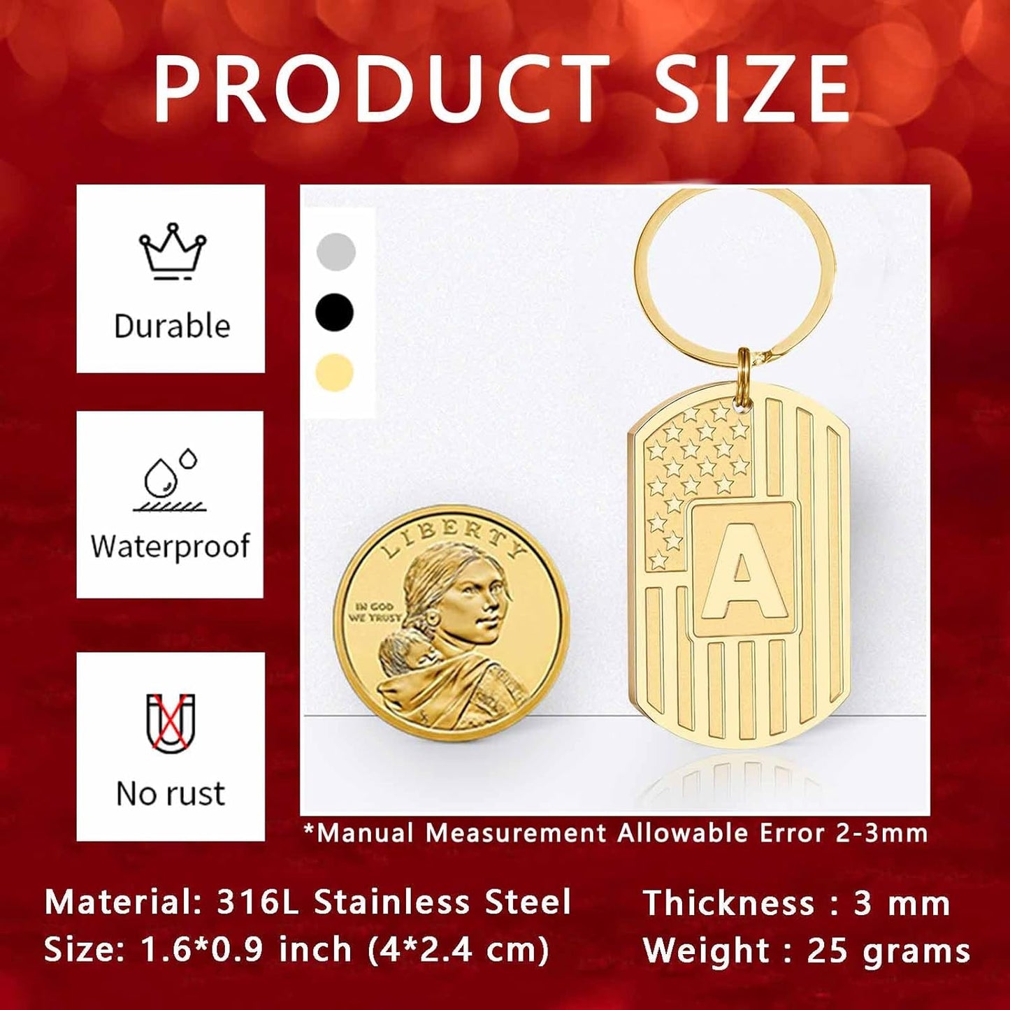 Initial Keychain Gifts for Men,A-Z Letter American Flag Dog Tag Stainless Steel Keychain,Mens Accessories Gift