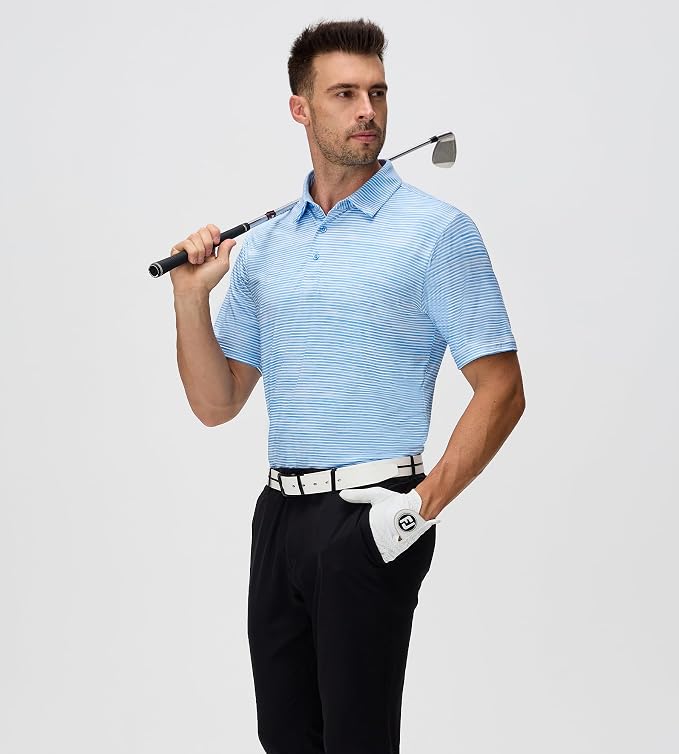 Esabel.C Jacquard Golf Shirts for Men Moisture Wicking Short Sleeve Performance - Image 5