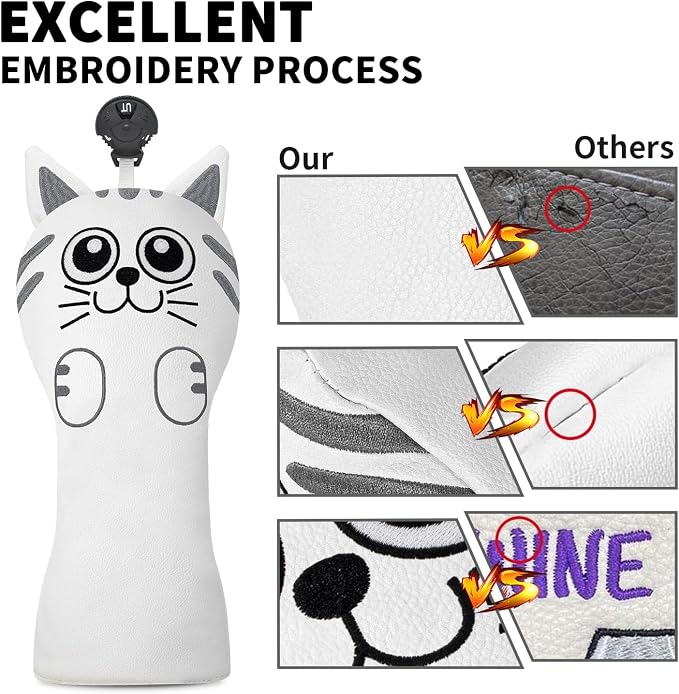 Golf Kitty Head Cover Golf Club White Leather Headcovers 1pc/4pcs Set Fits - Image 5
