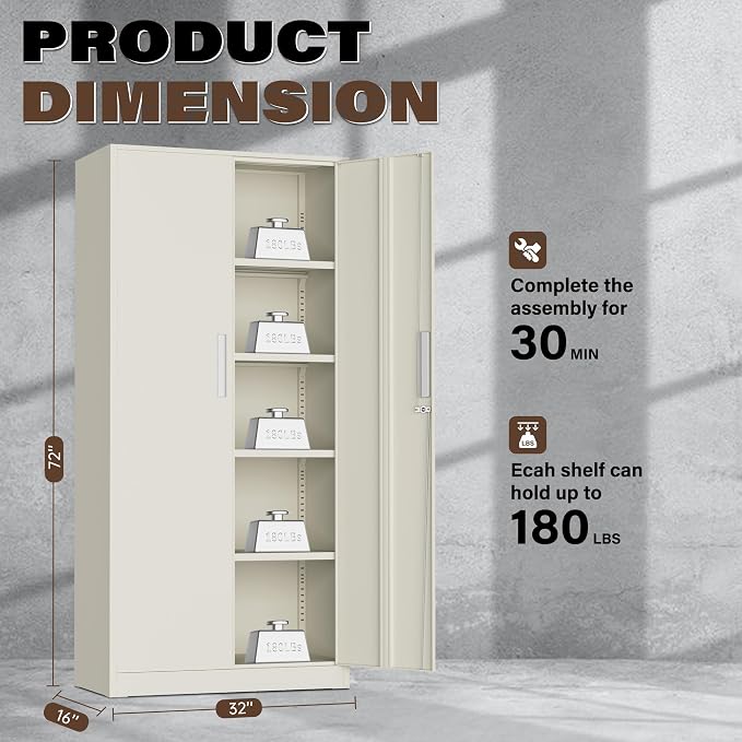 Incbruce 72” Metal Storage Cabinet, Locking Steel Storage Cabinets - Image 3