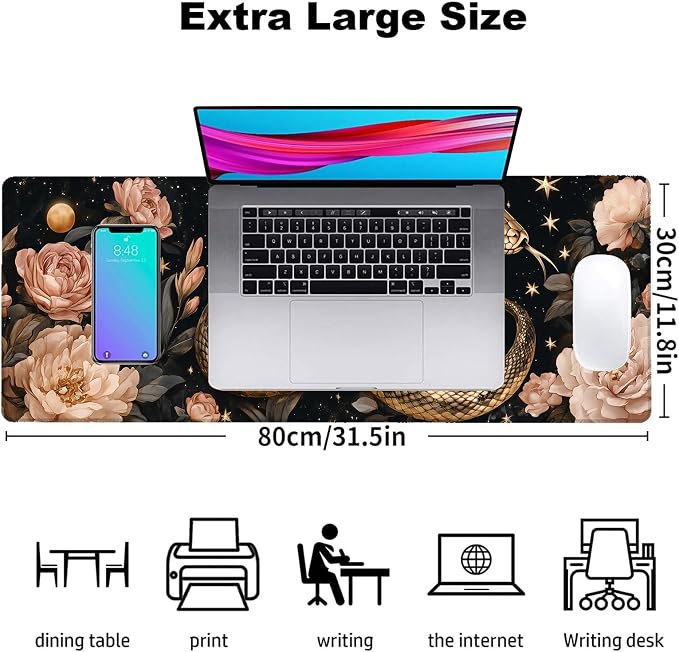 Snake and Moon Gaming Mouse Pad, Office Desk Mat, Anti-Slip Rubber Base Cool - Image 3