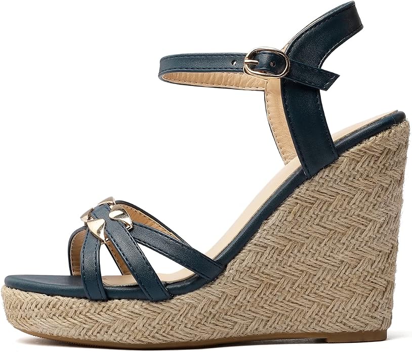 VOKLIN Women's Casual Espadrilles Wedge Sandals Open Toe Ankle Strap Metallic - Image 3
