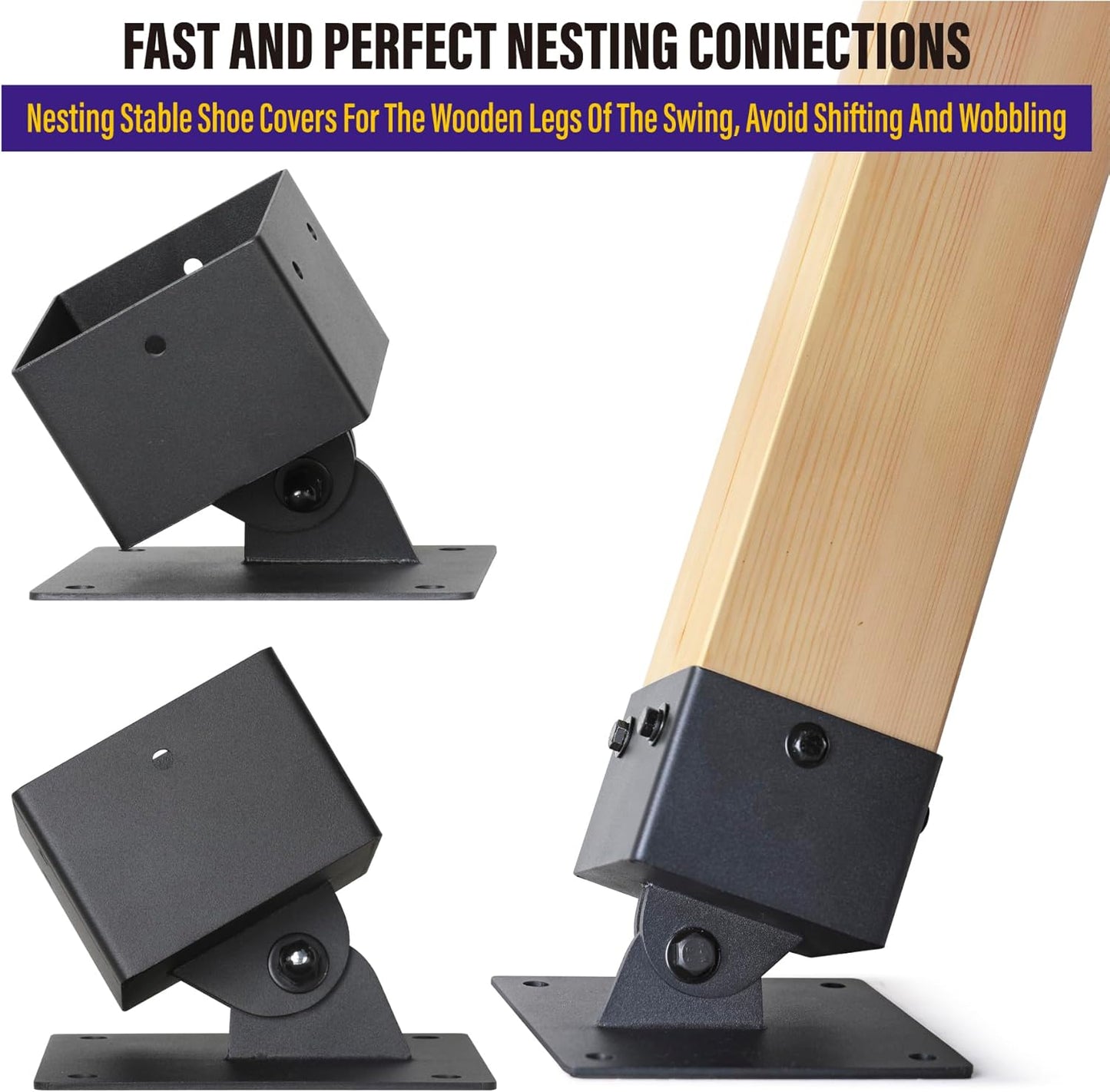 Hulave 201 Stainless Steel Swing Set Anchor Leveling Kit, Swing Set Leveling Base Bracket, Fits 4 x 4 (Actual Size 3.5" x 3.5") Wood Legs, Avoids Moisture to Protect Wooden Legs (4pack - Black)