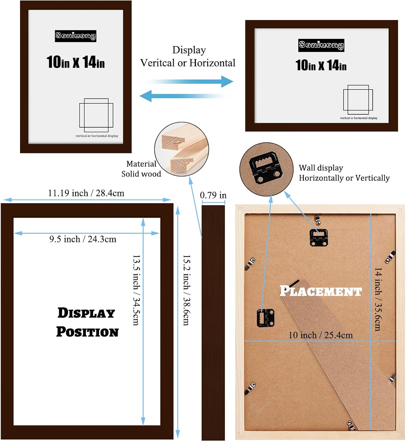 10x14 inch Wood Picture Frames for Wall Hanging,Diamond Painting Frames Rectangle Baby Scan Picture Frame for Family Walls Decoration,Anniversary,Wedding,Christmas,Halloween,Shower,Certificate (Brown)
