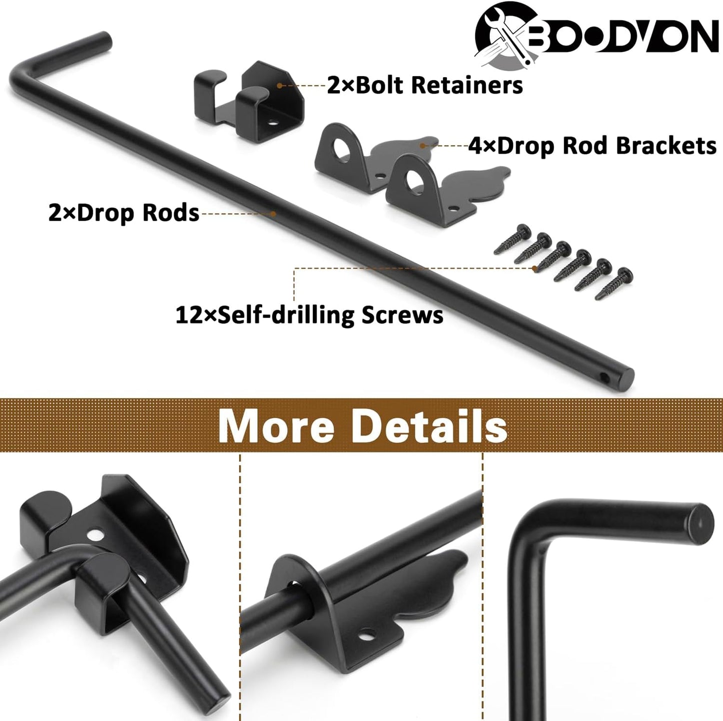 18 Inch Cane Bolt Gate Drop Rod Heavy Duty Gate Hardware, Gate Ground Latch for Wooden Fences, Metal Gates Doors Stopper for Gate Ground, Wrought Iron Gate Latches, Black Finish(2 Pack)