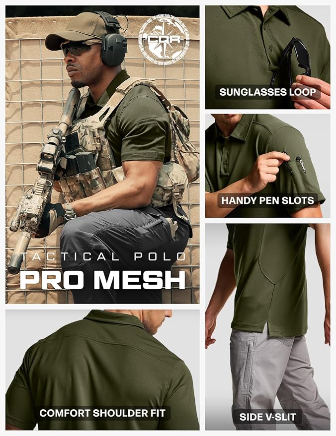 CQR Men's Polo Shirts, Tactical Short Sleeve Golf Performance Shirts, - Image 6