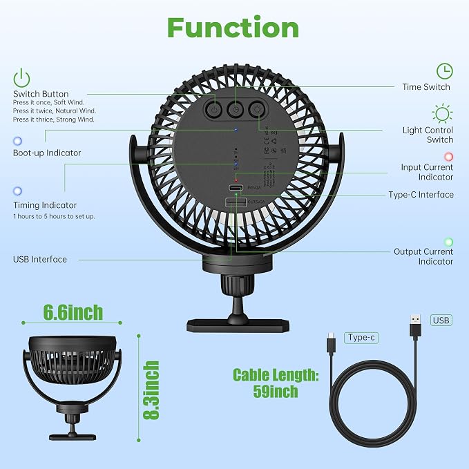 10L0L Golf Cart Fan with Magnetic Mount & 56Hrs Runtime - 8000mAh Battery - Image 8