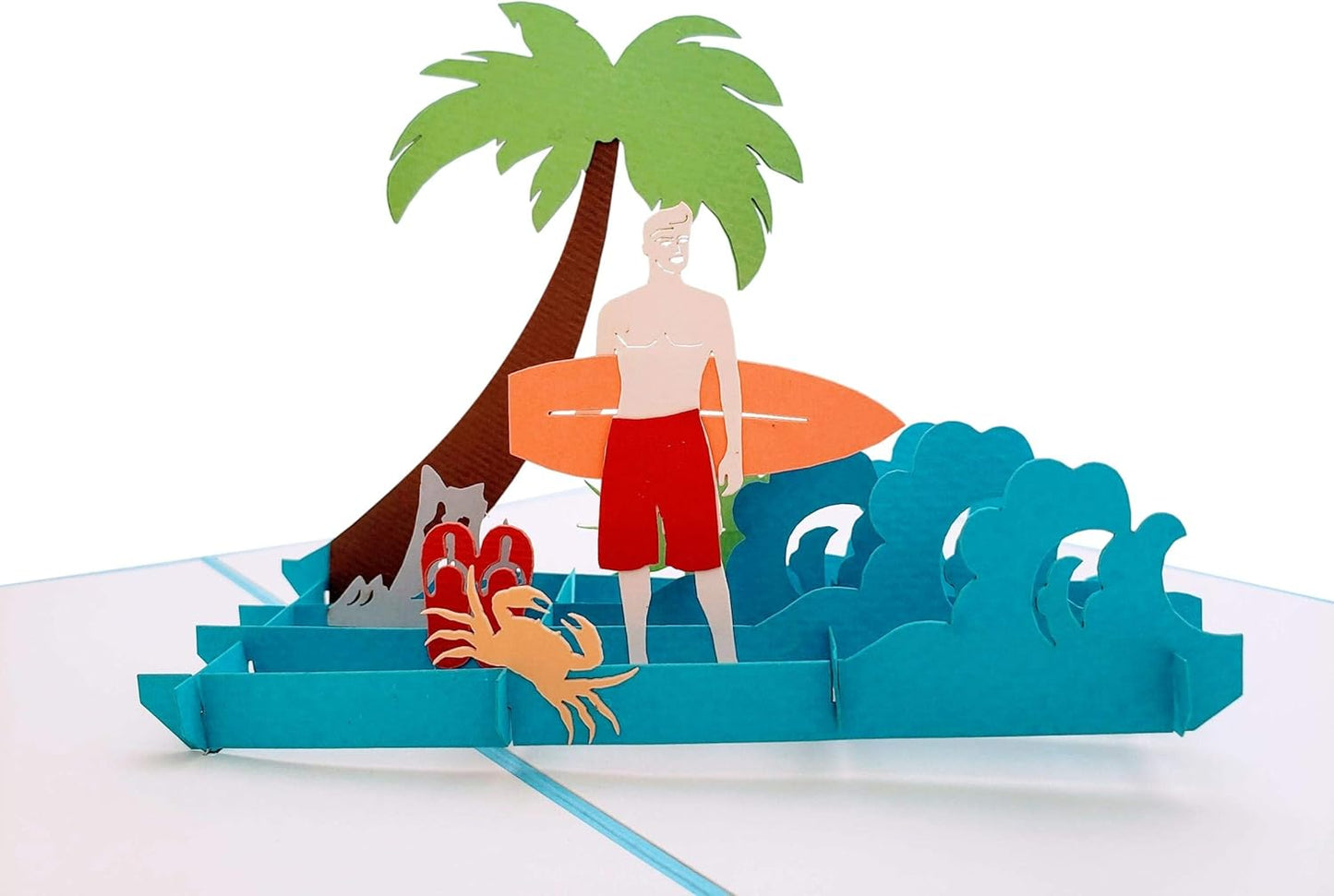 iGifts And Cards Blue Wave Surfer 3D Pop-Up Card – Ocean Escape, 5" x 7", Tropical Beach Theme, Unique Gift for Guy Surfers, Summer Vibes, Birthdays, Special Events, and Coastal Adventure Lovers