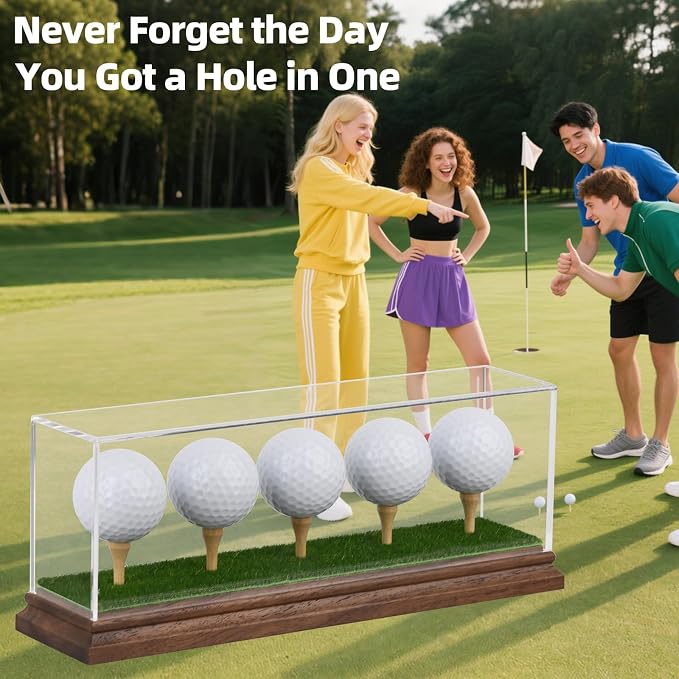 Golf Ball Display Case for 5 Golf Balls Holder Display Walnut Wood Base Acrylic - Image 5