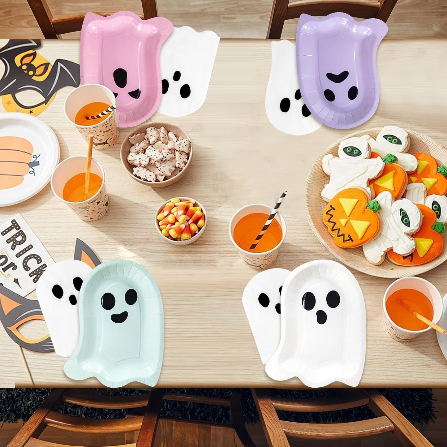 180Pcs Halloween Ghost Party Supplies Paper Plates and Napkins Serve 60 Disposable Tableware Set for Halloween Birthday Party Decorations Family School Holiday Events