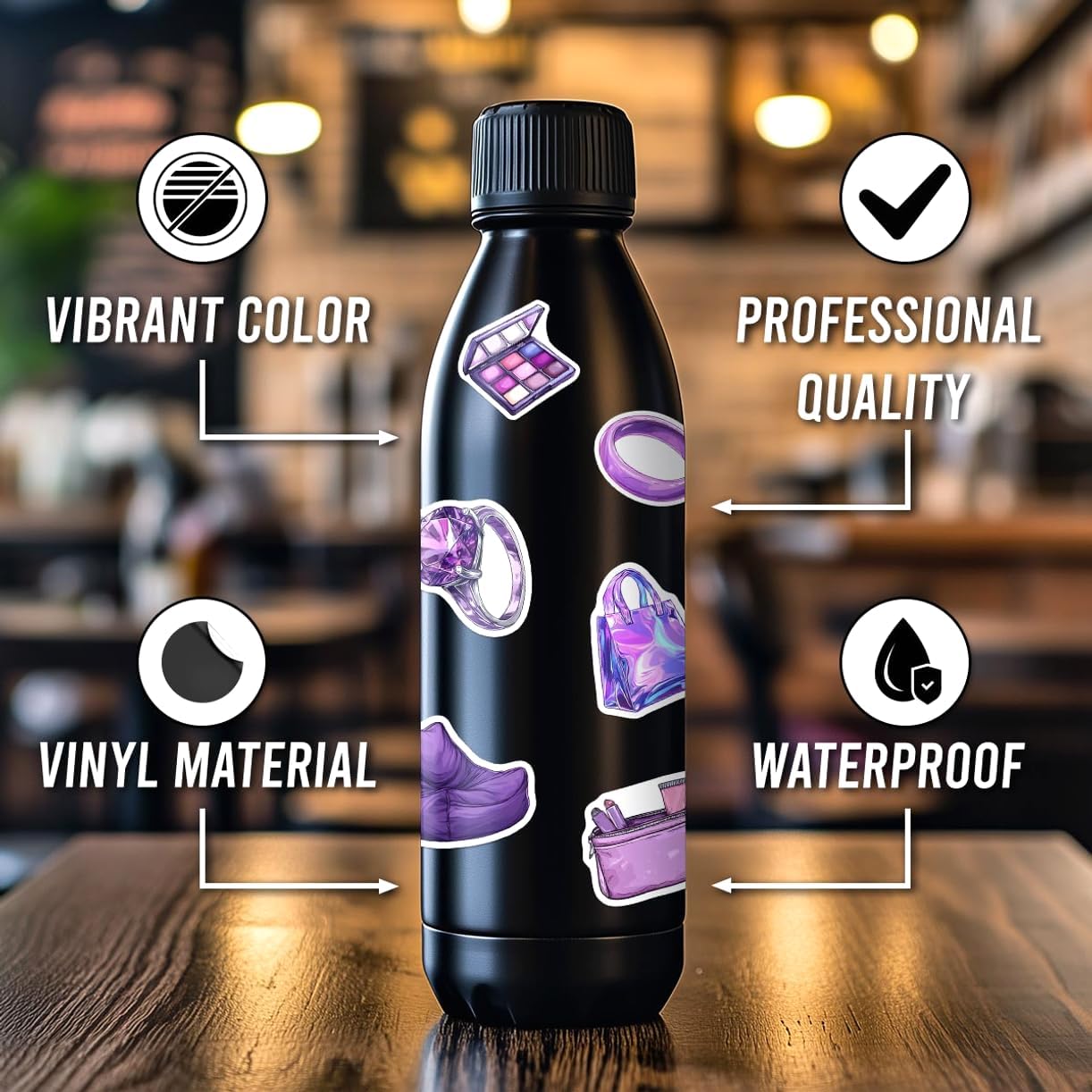 108 PCS Purple Aesthetic Vinyl Stickers for Girls Teens, Waterproof Cute Lavender Stickers Pack for Laptop, Water Bottle, Phone, Skateboard, Trendy Decorations and Gifts