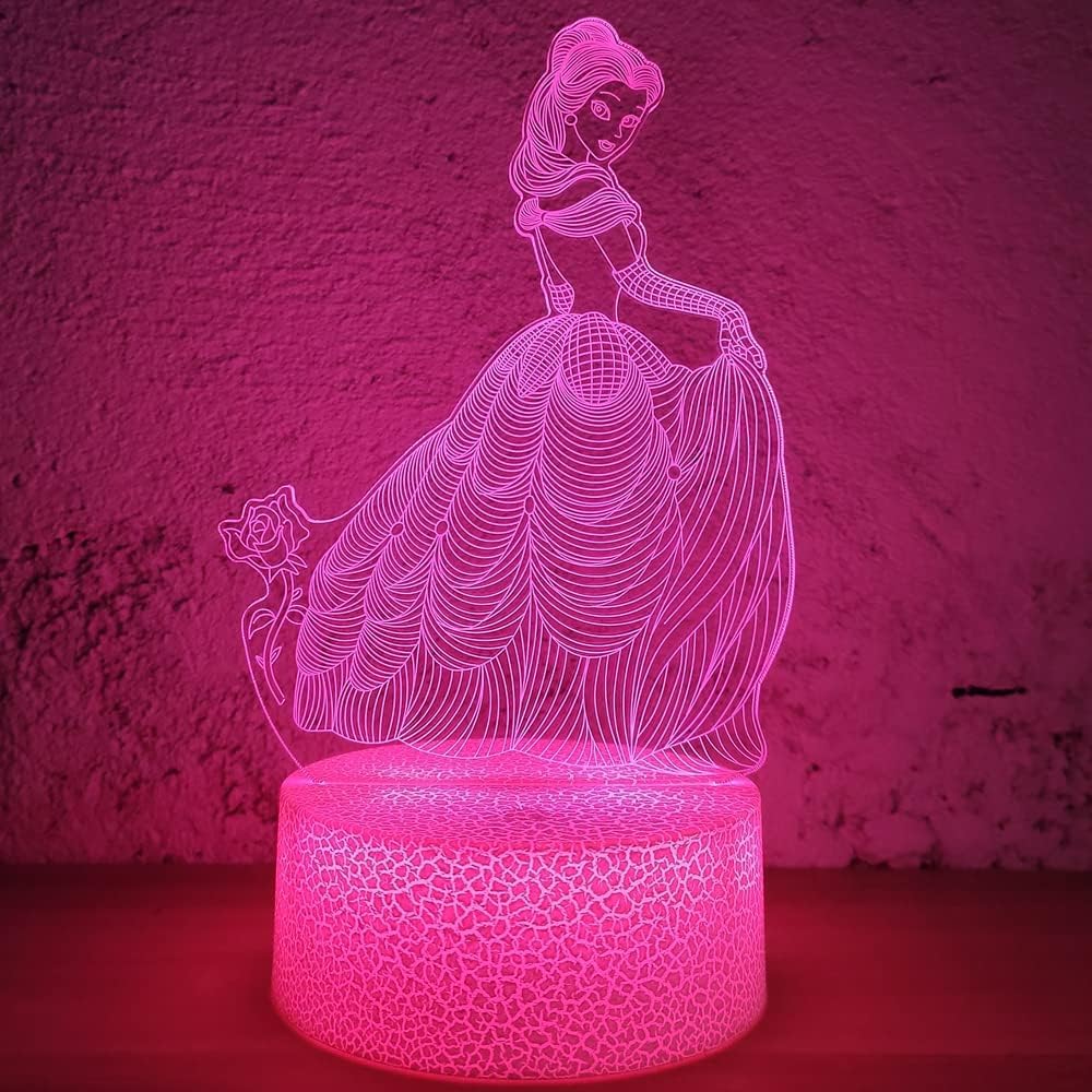 i-CHONY Princess Gift Night Light for Girls, 3D Illusion Lamp with Remote & Smart Touch, 16 Colors Dimmable Bedroom Decorations, Kids Teens Birthday Gift