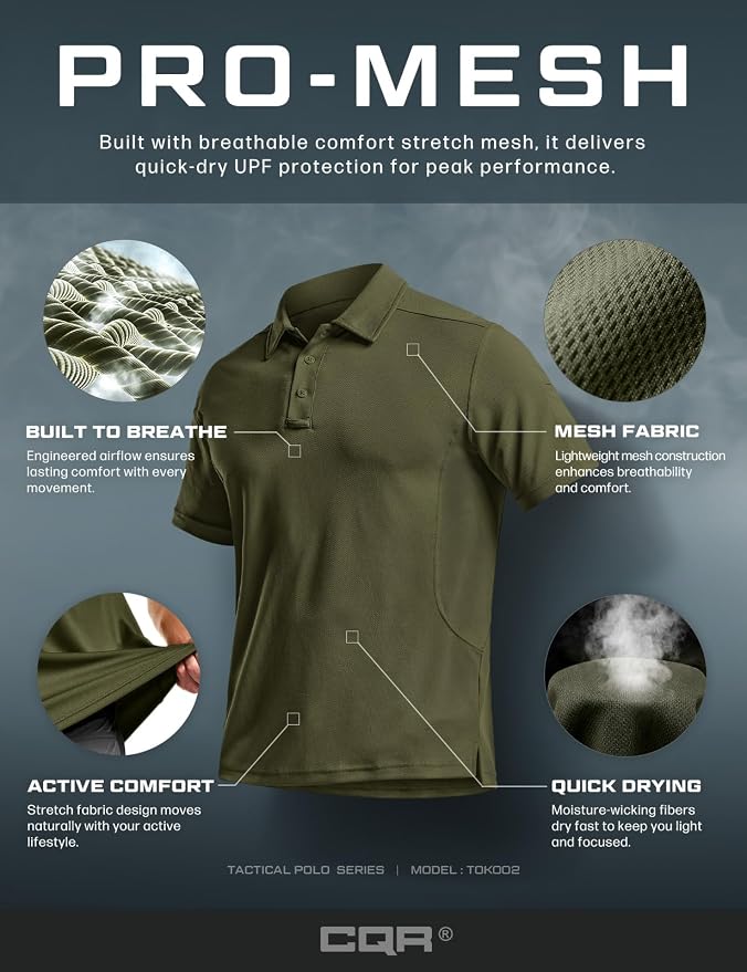CQR Men's Polo Shirts, Tactical Short Sleeve Golf Performance Shirts, - Image 7