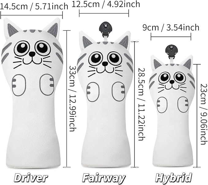 Golf Kitty Head Cover Golf Club White Leather Headcovers 1pc/4pcs Set Fits - Image 10