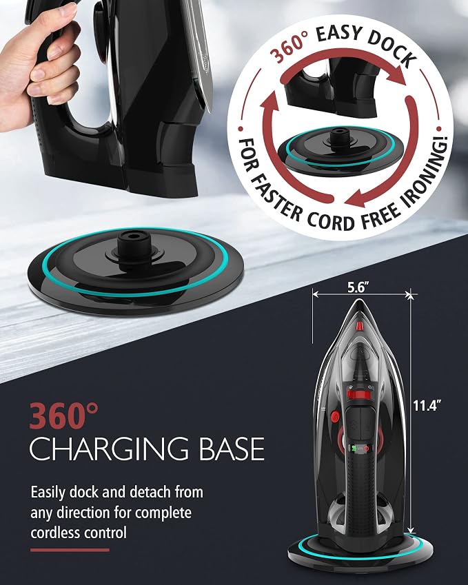 Cordless Iron for Clothes, 1500W Steam Iron - Image 4