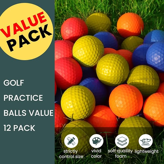 FINGER TEN Golf Practice Balls Foam Colored Value 12 24 50 Pack, Lightweight - Image 2