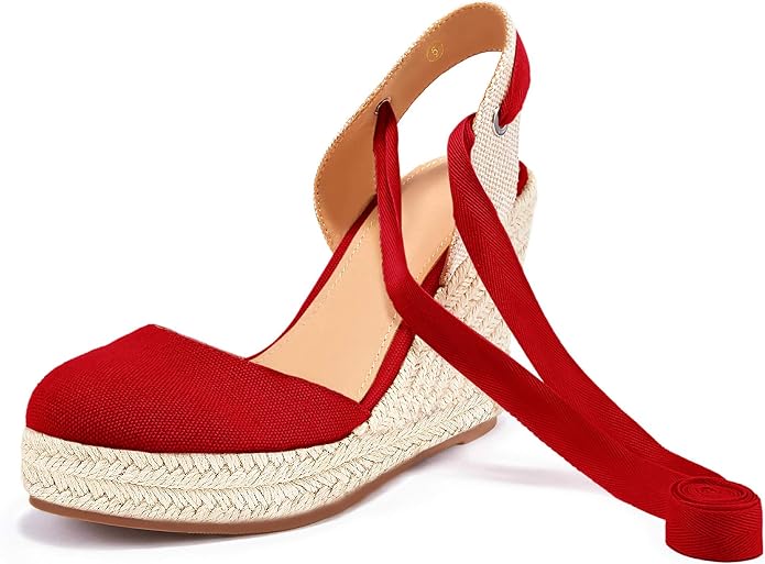 FISACE Womens Summer Espadrille Heel Platform Wedge Sandals Ankle Buckle Strap - Image 7