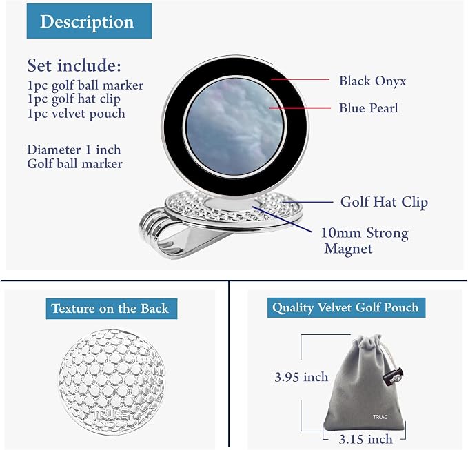 Golf Ball Marker Hat Clip with Pearl Ball Marker, Golf Gifts, Golf Accessories - Image 6