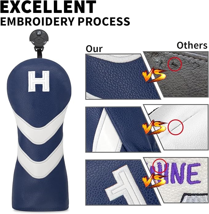 Golf Head Cover Golf Club Blue Leather Headcovers Set Fits Driver Fairway Wood - Image 5