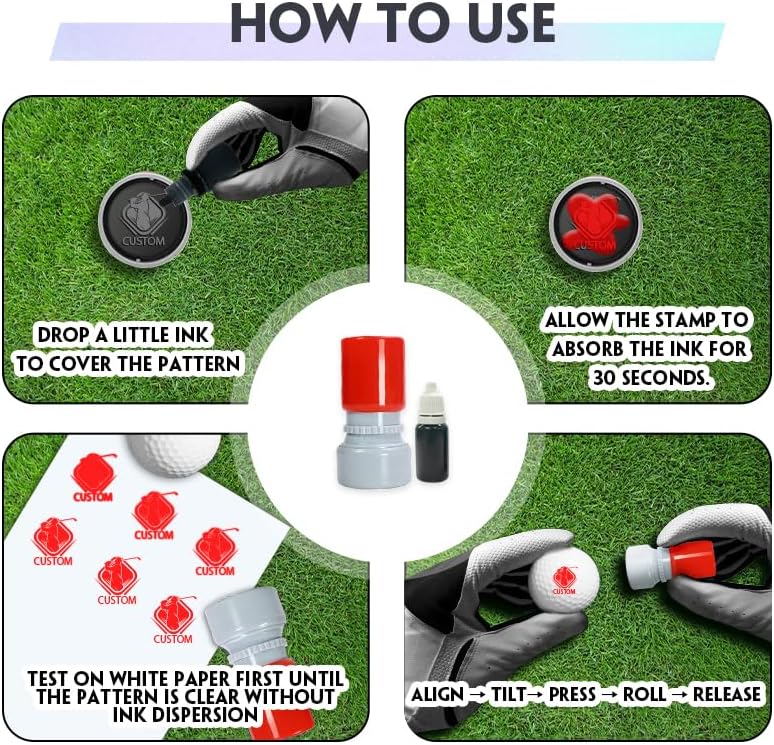 HDSD Custom Golf Ball Stamp Personalized Golf Balls Marker with Your Own Design Includes Ink Bottle
