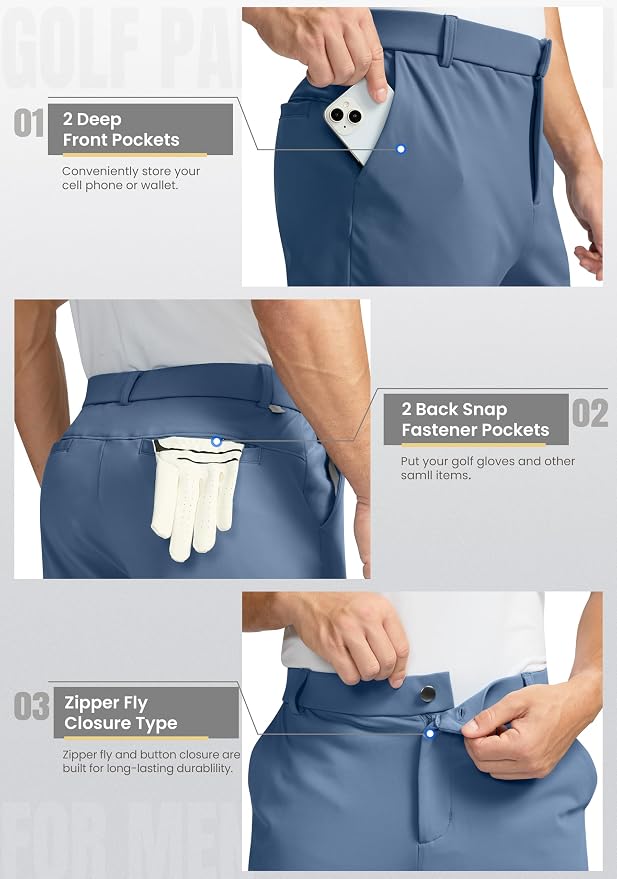 Soothfeel Men's Fleece Lined Pants 30"/32"/34" Golf Work Dress Pants Casual - Image 4