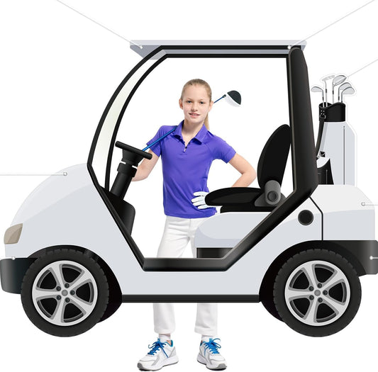 Golf Theme Party Decoration Golf Cart Shaped Photo Backdrop Let’s Par-Tee Theme Photo Booth Props Hanging Banner for Kids Adults Golfer Birthday Baby Shower Sports Retirement Party Supplies