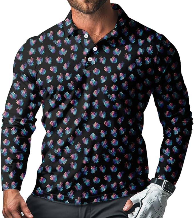 Men's Long Sleeve Golf Shirt Quick Dry 3 Button Work Fishing Outdoor Casual by SQPO