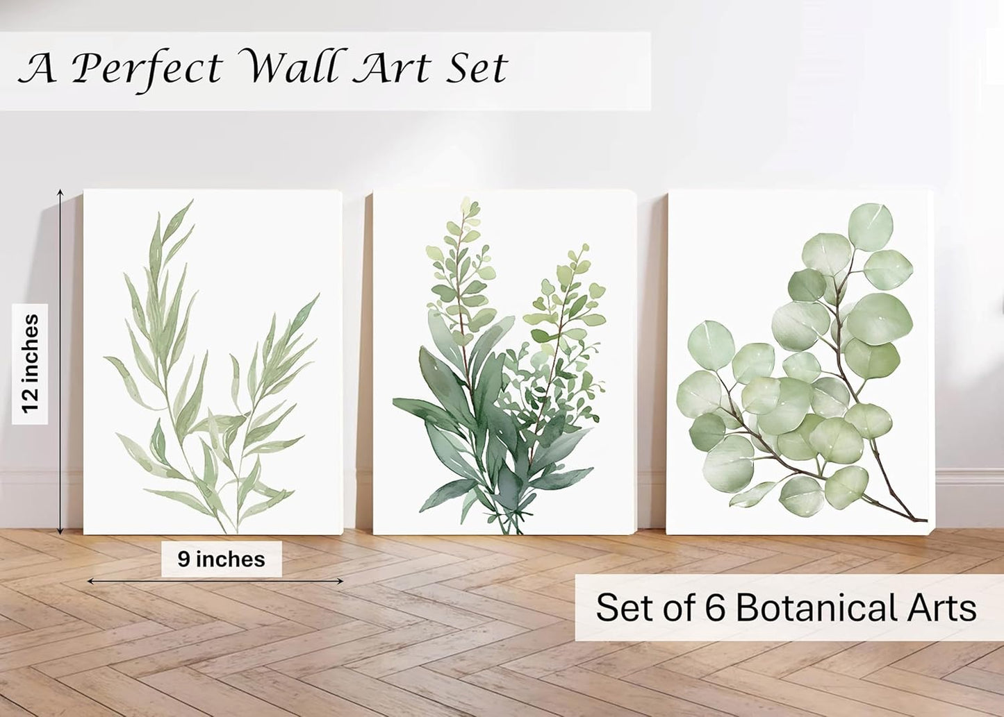 Induslyfe Framed Eucalyptus Sage Green Botanical Plant Wall Art Canvas Decor Set of 6, Nature Wall Art Prints Posters Art, Eucalyptus decor Flower wall art for bathroom bedroom living room 9x12