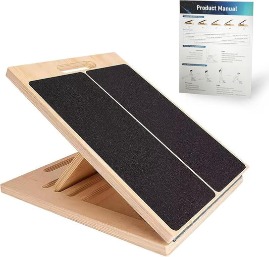 Adjustable 16.5"×12" Wooden Slant Board – 5-Angle Foldable Calf Stretcher & Squat Wedge for Home-Gym, Portable Incline Board, 350 lb Rated