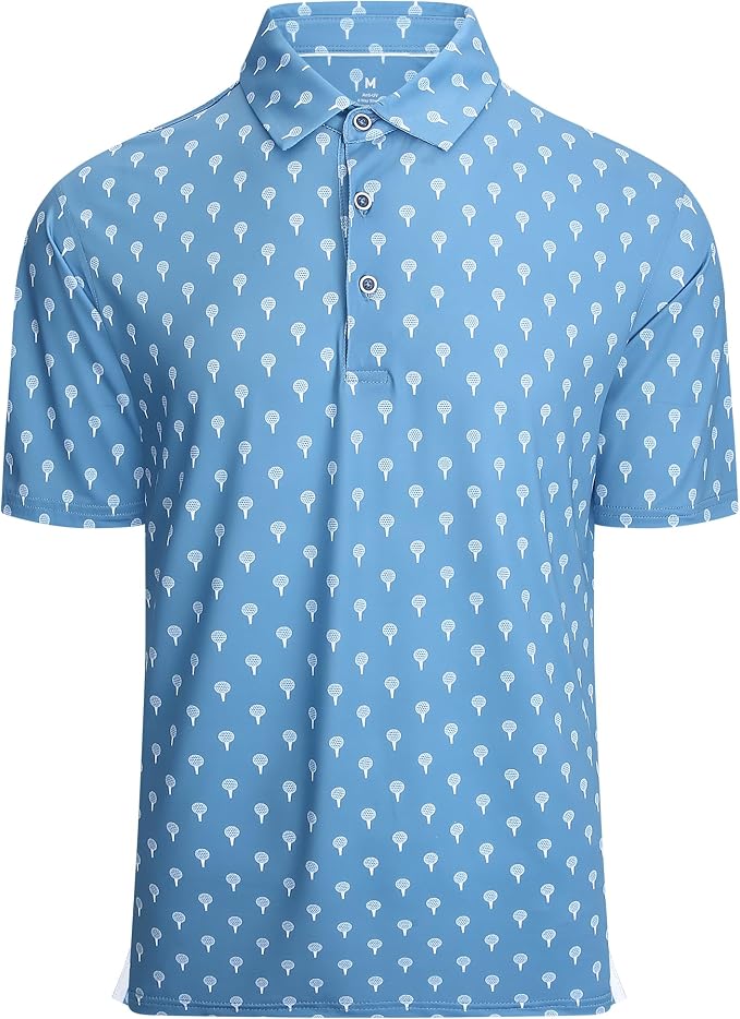 Esabel.C Golf Shirts for Men Dry Fit Performance Short Sleeve Print Moisture by EsabelC