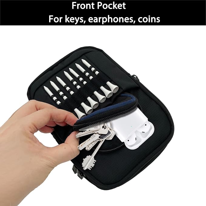 Golf Bag Pouch for Balls and Accessories | 3 Zipper Pockets | Detachable Clip | - Image 4