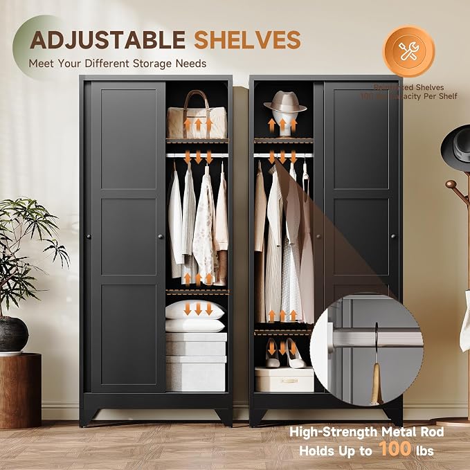 Letaya Metal Sliding Door Wardrobe Cabinets, Narrow Slim Coat Closet Cabinet - Image 4