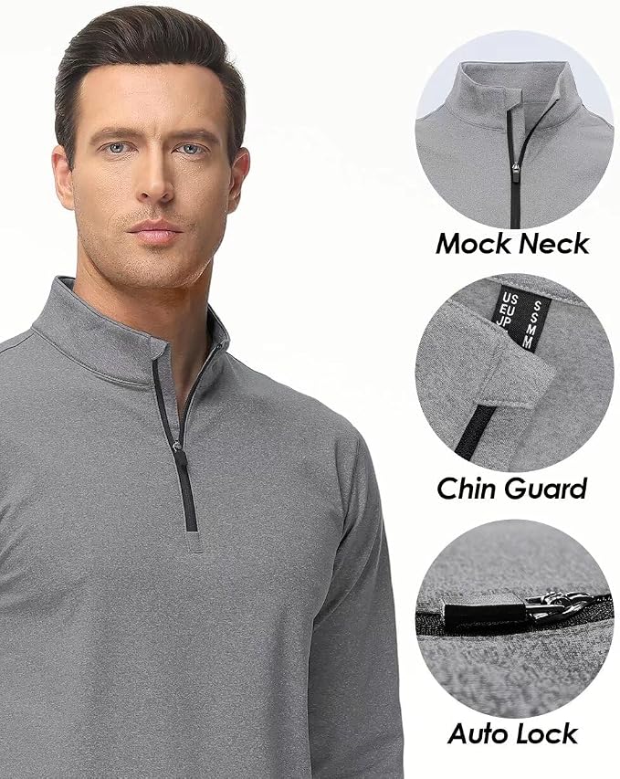 Boladeci Men's Quarter Zip Pullover Premium Fleece Lined Heather Long Sleeve - Image 4