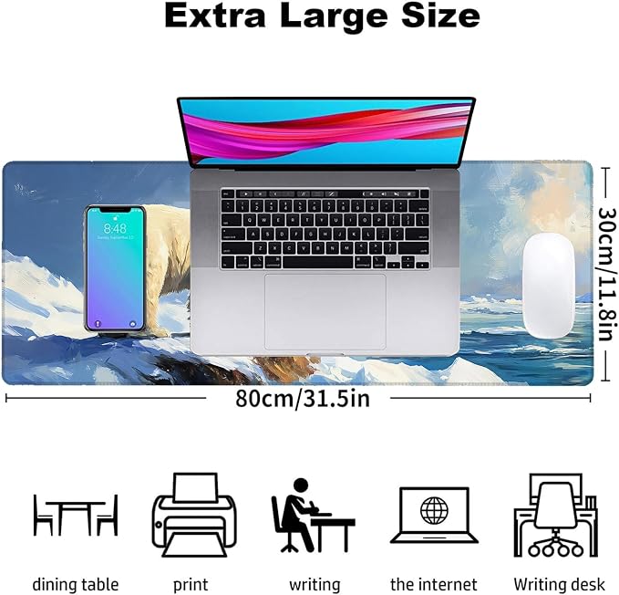 Polar Bear Gaming Mouse Pad, Office Desk Mat, Anti-Slip Rubber Base Cool - Image 3