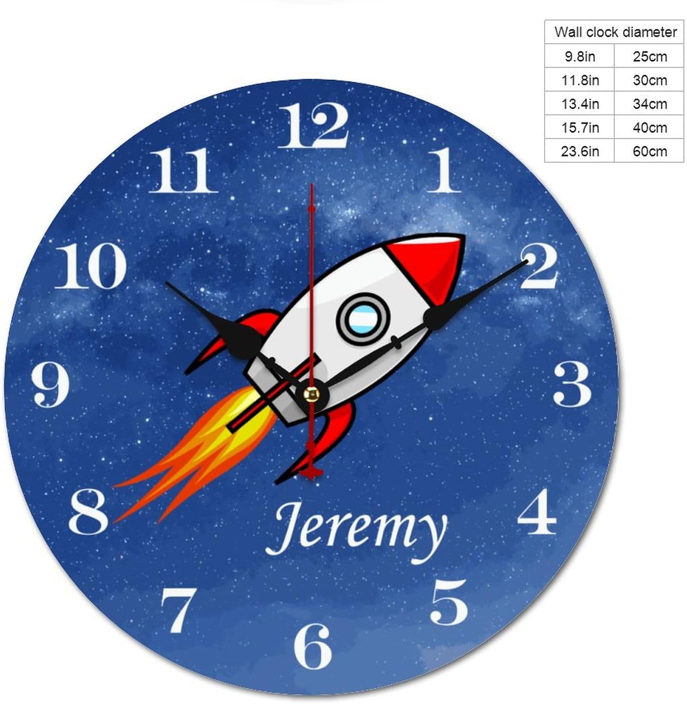 10 inch Personalized Rocket Kids Name Wall Clocks Battery Operated for Kids Bedrooms Nursery School Playroom Decor,Custom Kids Name Wall Clock,Educational Wood Round Clock Silent
