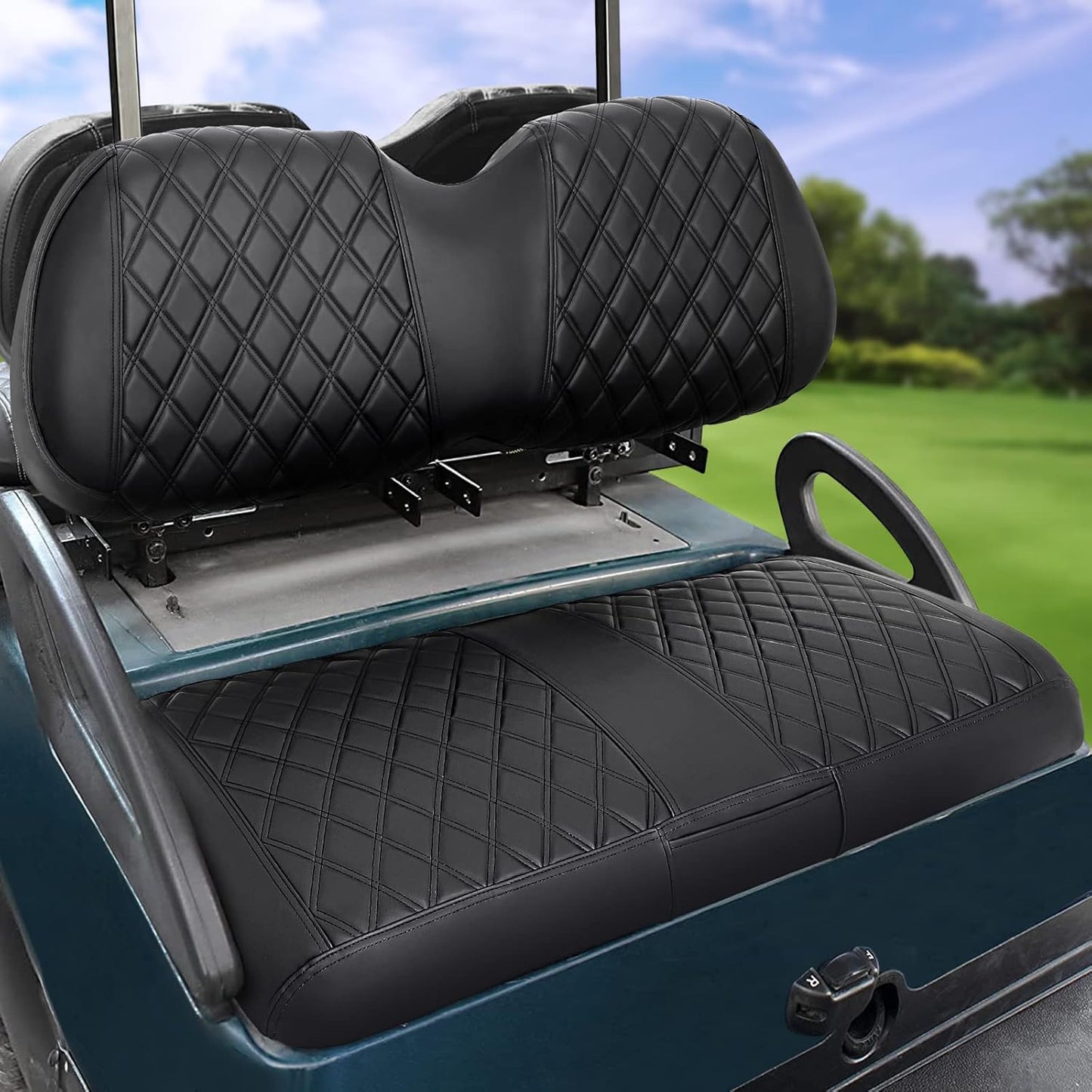iLSKW Golf Cart Seat Covers for Club Car Precedent OEM Ordinary Seat, PVC Front Seat Cover Set for Golf Cart All Seasons with Diamond Black Stitching Breathable Washable Dettachable
