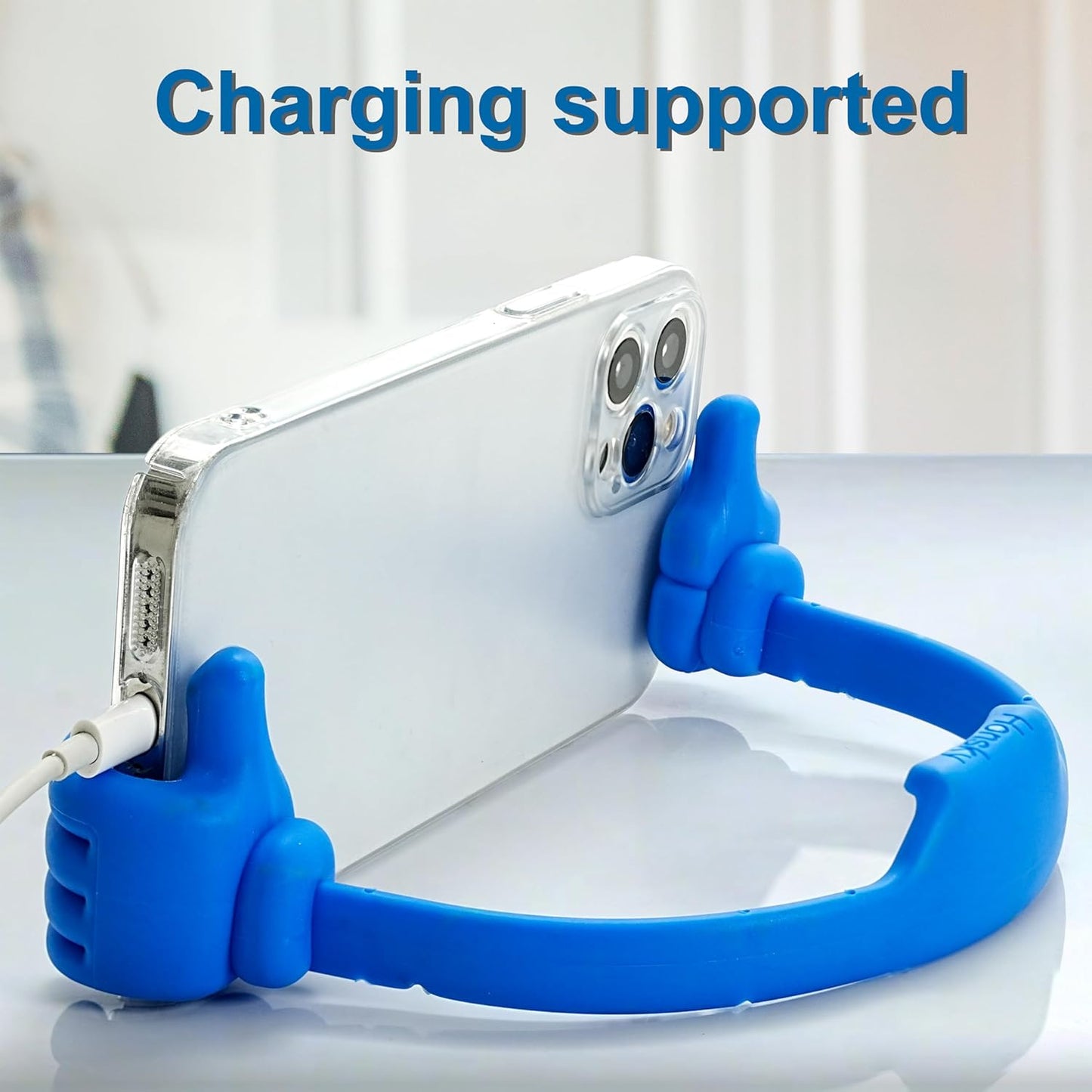 Honsky Thumbs-up Cell Phone Stands, Tablet Display Stands, Cellphone Holder, Mobile Smartphone Mount Cradle for Desk Desktop & Universal Multi-Angle Cute, 2 Packs, Yellow, Blue