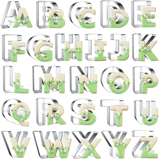Alphabet Letter Cookie Cutters Shapes Large 3 Inch - 26 Pcs Stainless Steel Cookie Cutter Set Fondant Biscuit Fruit Dough Mold Tools for Birthday, Christmas, New Year and Holiday Party Decorations