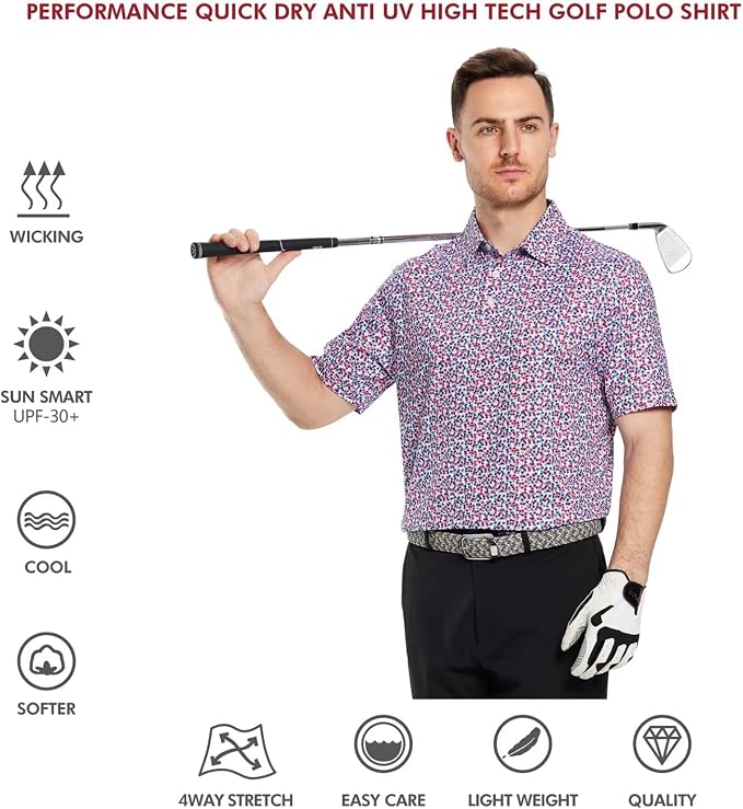 Golf Shirts for Men Dry Fit Short Sleeve Print Performance Moisture Wicking - Image 5