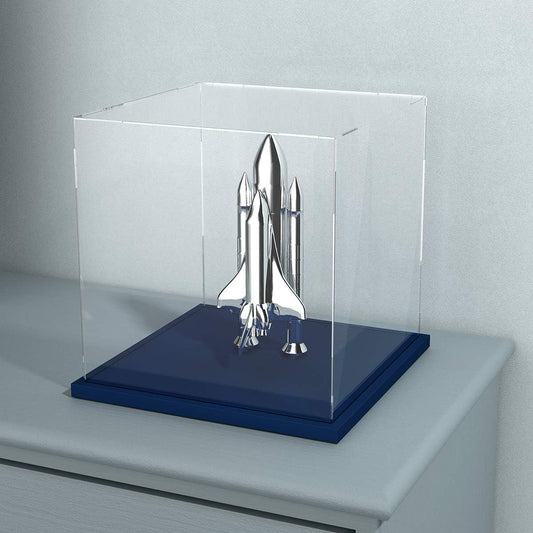 Acrylic Display Case with Navy Blue Velvet Base, Simple Self-Assembly Clear Acrylic Display Box with Lid, 6 Inch Cube Countertop Box for Collectibles, Home Organization (6x6x6 inch)