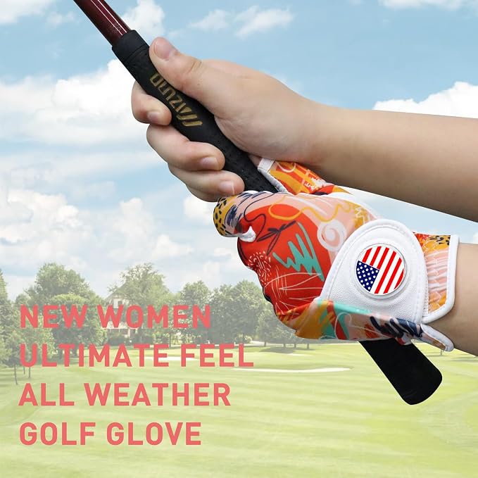 Golf Gloves Women with Ball Marker 2 Pack, Right Handed Golfer Left Hand - Image 3