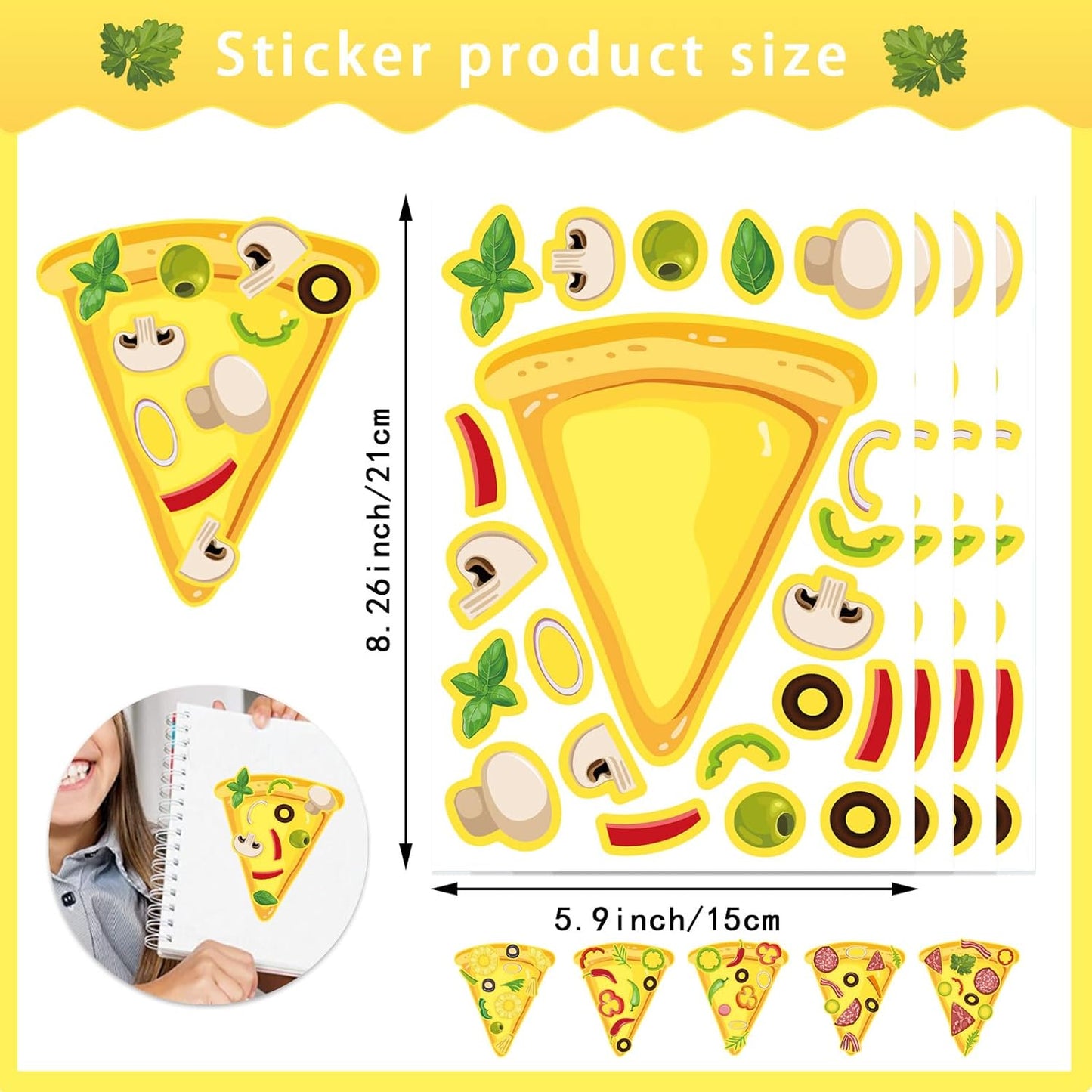 24 Sheets Make Your Own Pizza Stickers for Kids, Pizza Party & Family Night, Food Stickers, Motivational Reward Stickers for Teachers and Students