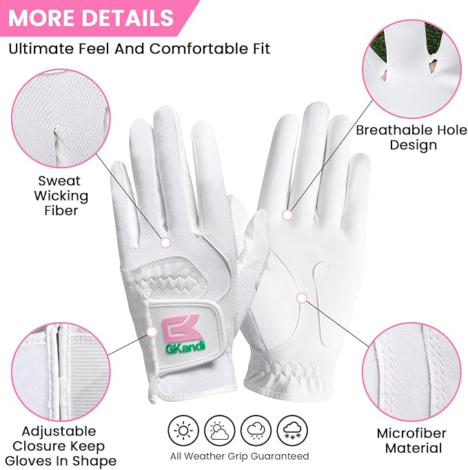 Golf Gloves Women Left Right Handed Golfer Rain Grip Hot Wet All Weather 2 Pack - Image 2