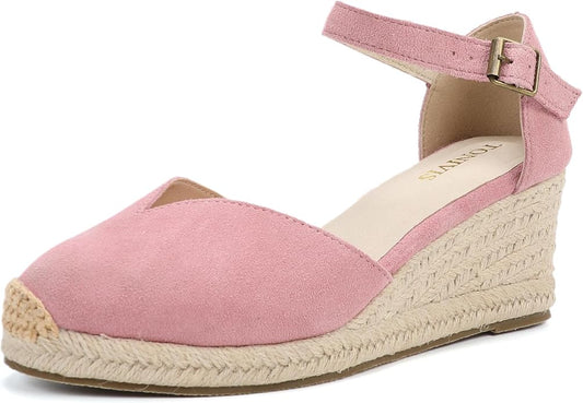 Platform Wedges Sandals for Women, Ankle-Strap, Cap Toe, Summer Espadrilles by TONIVIS