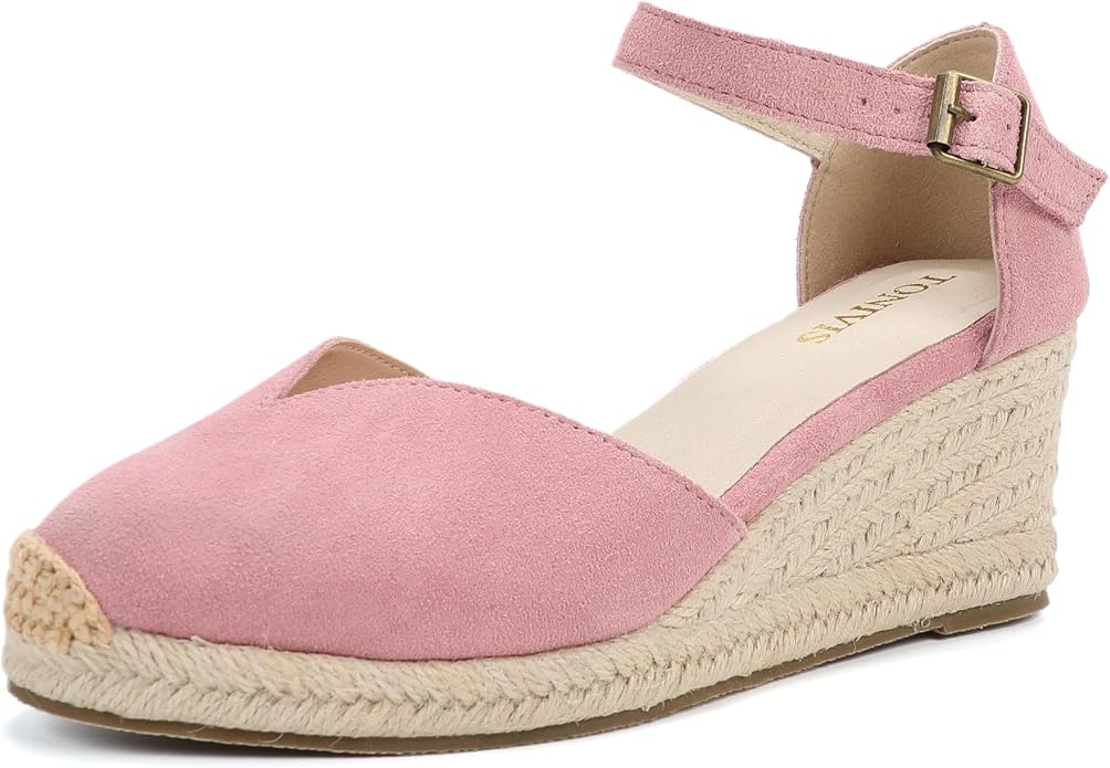 Platform Wedges Sandals for Women, Ankle-Strap, Cap Toe, Summer Espadrilles by TONIVIS