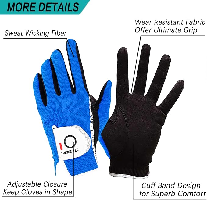 FINGER TEN Men's Golf Gloves for Right Left Handed Golfer Rain Grip Value 2 Pack - Image 2