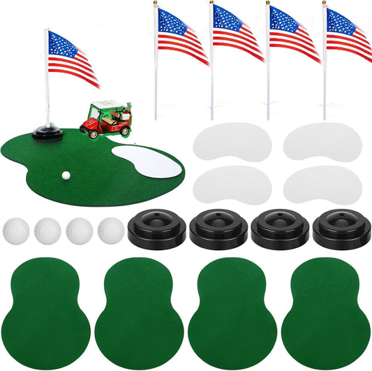 4 Set Golf Centerpieces Table Decorations Golf Party Supplies Including Ball Sand Trap Red Flag Plastic Flag Stand for Sport Themed Birthday Party Decor (Green Golf centerpieces set2)