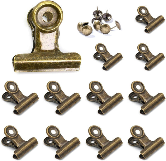 Bulldog Clips with Hole for Push-pin, Paper File Clips with Strong Spring, Small Metal Binder Clips, Seal Clamps for Coffee Tea Food Bags, Decorative Clips for DIY Photo Grid (Bronze, 38 mm)