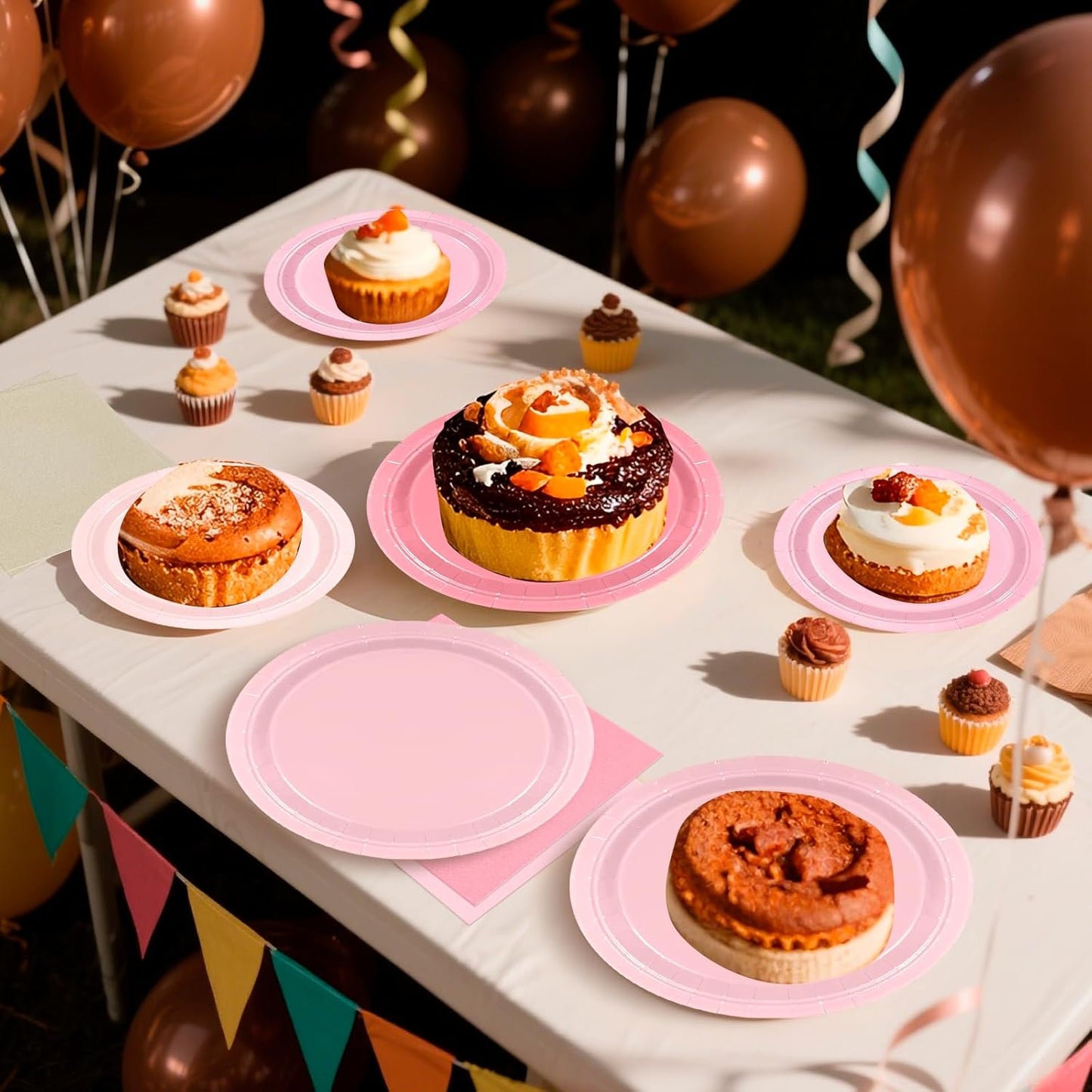 180Pcs Pink Paper Plates Party Supplies Boho Paper Plates and Napkins Serve 60 Disposable Tableware Set for Birthday Party Decorations Game Day Family School Holiday Sports Events